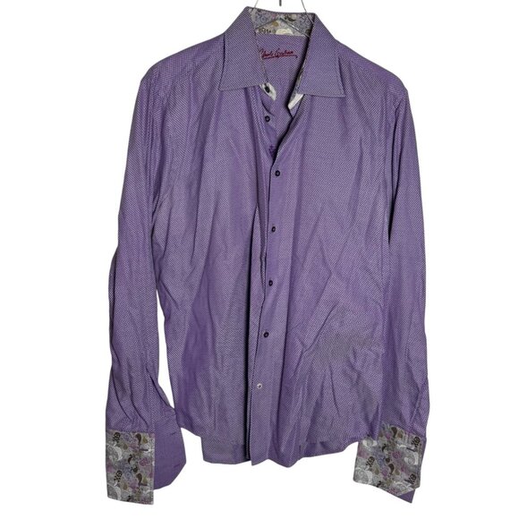 ROBERT GRAHAM Shirt Men US L 16.5 EU42 Flip French Cuff purple skull crossbones - Picture 1 of 7